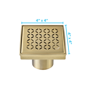 QM Delmar Series. Lotus Line. 4″ Square Drain. Gold fin.
