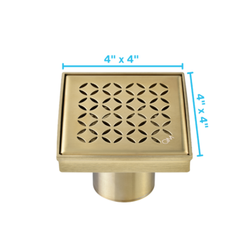 QM Delmar Series. Lotus Line. 4" Square Drain. Gold fin.