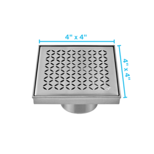 QM Delmar Series. Lotus Line. 4″ Square Drain. Satin Finish
