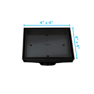 QM Delmar Series. Mist (Tile-In) Line. 4″ Square Drain. Black Finish