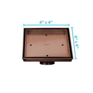 QM Delmar Series. Mist (Tile-In) Line. 4″ Square Drain. Bronze Finish