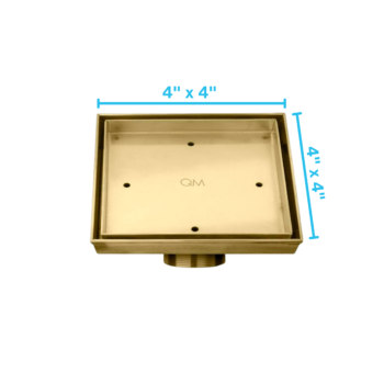 QM Delmar Series. Mist (Tile-In) Line. 4" Square Drain. Gold Finish