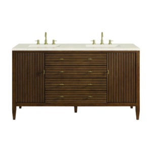 Myrrin 60″ Double Vanity, Mid Century Walnut w/ 3 CM Eternal Marfil Quartz Top
