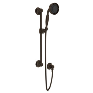 ROHL Handshower Set With 22″ Slide Bar and 3-Function Handshower In Tuscan Brass