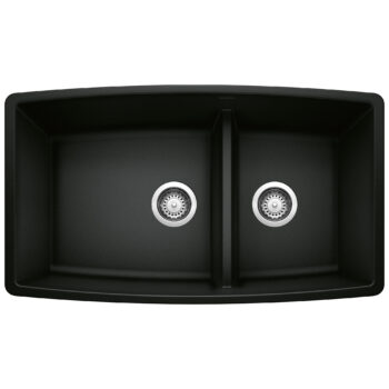 Blanco Performa SILGRANIT 33" 60/40 Double Bowl Undermount Kitchen Sink with Low Divide - Coal Black