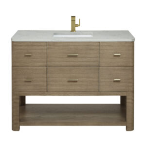 Lucian 48″ Single Vanity, Pebble Oak w/ 3 CM Victorian Silver Quartz Top