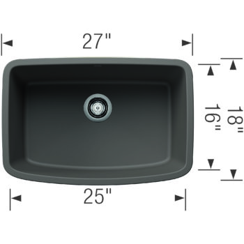 Blanco Valea SILGRANIT 27" Single Bowl Undermount Kitchen Sink - Volcano Gray - Image 3