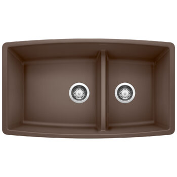 Blanco Performa SILGRANIT 33" 60/40 Double Bowl Undermount Kitchen Sink with Low Divide - Café