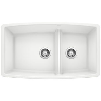 Blanco Performa SILGRANIT 33" 60/40 Double Bowl Undermount Kitchen Sink with Low Divide - White