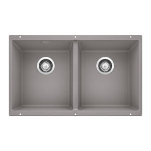 Blanco Precis SILGRANIT 29″ 50/50 Double Bowl Undermount Kitchen Sink – Metallic Gray
