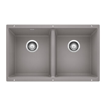 Blanco Precis SILGRANIT 29" 50/50 Double Bowl Undermount Kitchen Sink - Metallic Gray