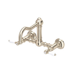 ROHL Acqui® Wall Mount Bridge Kitchen Faucet With Column Spout In Satin Nickel