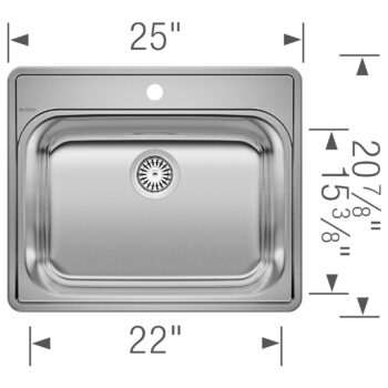 Blanco Essential 25" Single Bowl Drop-In Stainless Steel Laundry Sink - 1 Hole - Image 4
