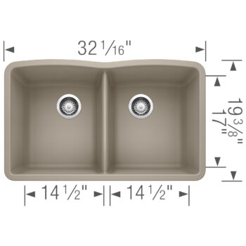 Blanco Diamond SILGRANIT 32" 50/50 Double Bowl Undermount Kitchen Sink - Truffle - Image 3