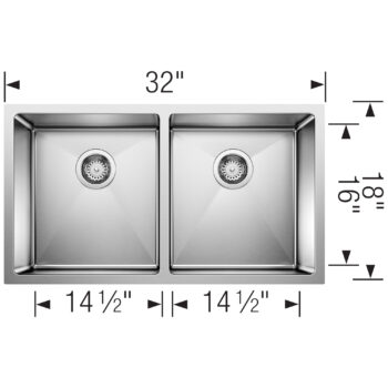 Blanco Quatrus R15 32" 50/50 Double Bowl Undermount Stainless Steel Kitchen Sink - Image 4
