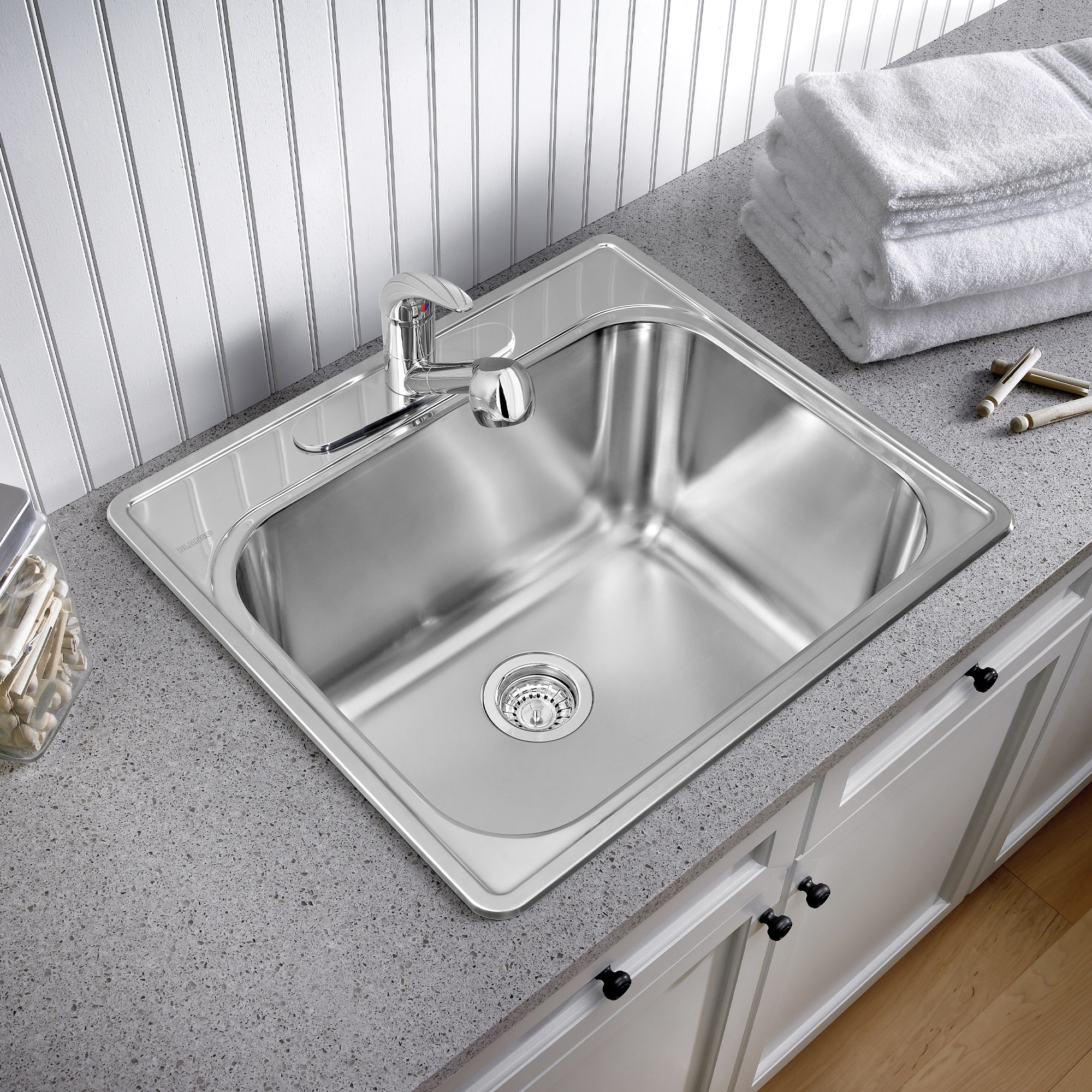 Blanco Essential 25" Single Bowl Drop-In Stainless Steel Laundry Sink - 3 Holes (4" ctr) - Image 2