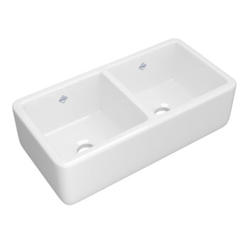 Shaws Lancaster™ 37" Double Bowl Farmhouse Apron Front Fireclay Kitchen Sink In White (WH)
