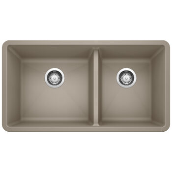 Blanco Precis SILGRANIT 33" 60/40 Double Bowl Undermount Kitchen Sink - Truffle