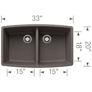 Blanco Performa SILGRANIT 33" 50/50 Double Bowl Undermount Kitchen Sink - Volcano Gray - Image 3
