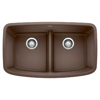 Blanco Valea SILGRANIT 32" 50/50 Double Bowl Undermount Kitchen Sink with Low Divide - Café