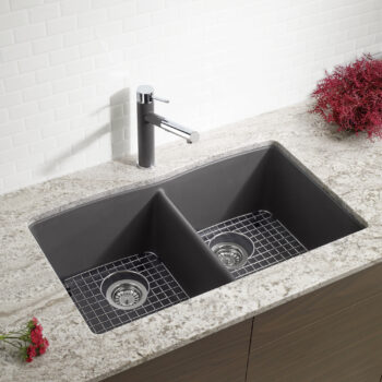 Blanco Diamond SILGRANIT 32" 50/50 Double Bowl Undermount Kitchen Sink - Cinder - Image 3