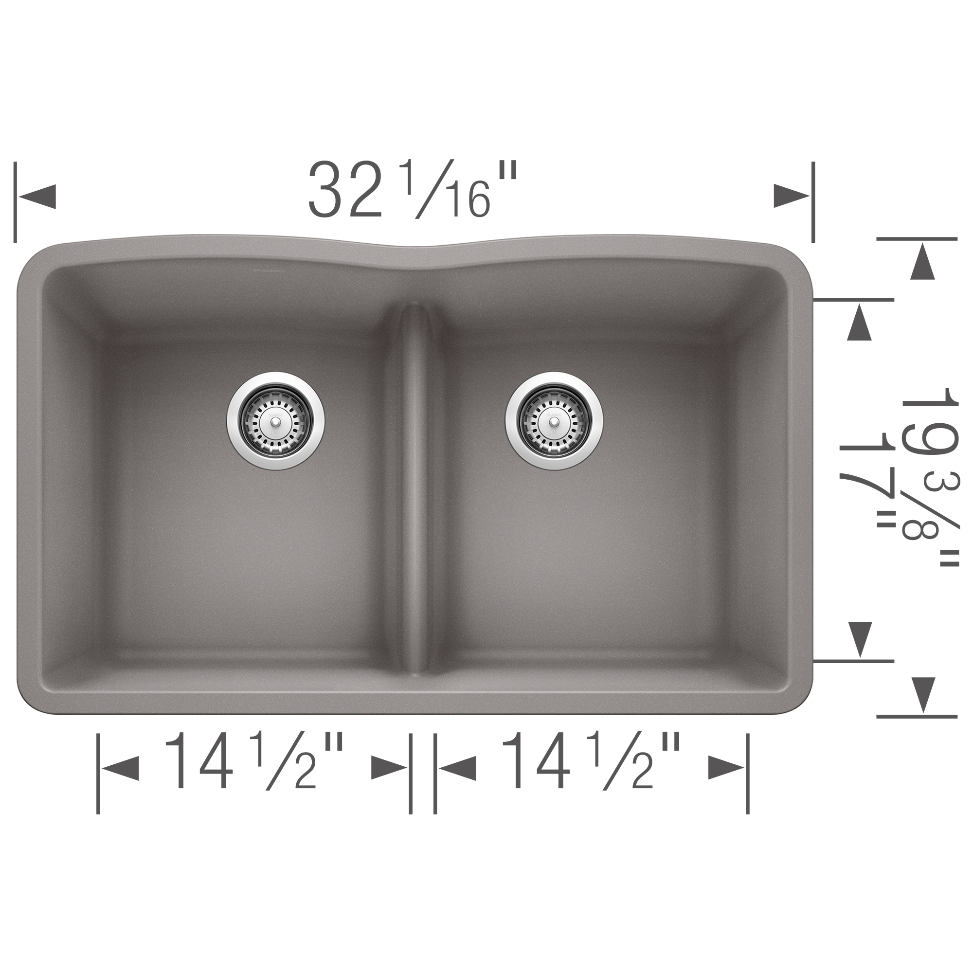 Blanco Diamond SILGRANIT 32" 50/50 Double Bowl Undermount Kitchen Sink with Low Divide - Metallic Gray - Image 4