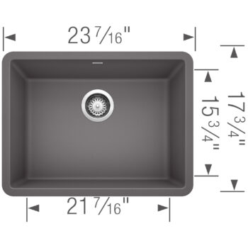 Blanco Precis SILGRANIT 24" Single Bowl Undermount Kitchen Sink - Cinder - Image 4