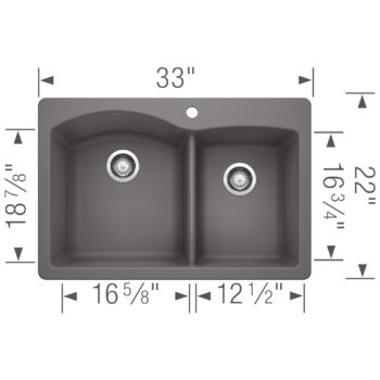 Blanco Diamond SILGRANIT 33" 60/40 Double Bowl Dual Mount Kitchen Sink - Cinder - Image 3