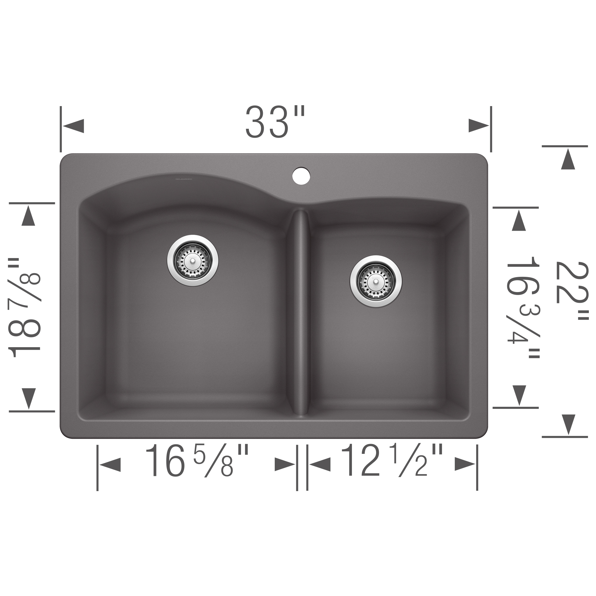 Blanco Diamond SILGRANIT 33" 60/40 Double Bowl Dual Mount Kitchen Sink - Cinder - Image 3