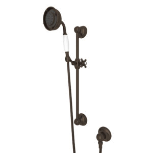 ROHL Handshower Set With 22″ Slide Bar and 3-Function Handshower In Tuscan Brass