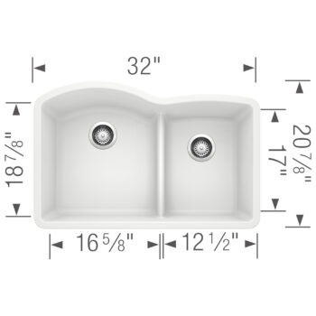 Blanco Diamond SILGRANIT 32" 60/40 Double Bowl Undermount Kitchen Sink with Low Divide - White - Image 5