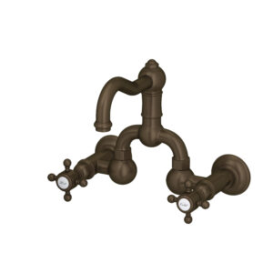 ROHL Acqui® Wall Mount Bridge Lavatory Faucet With Column Spout In Tuscan Brass