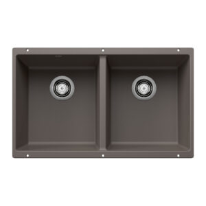 Blanco Precis SILGRANIT 29″ 50/50 Double Bowl Undermount Kitchen Sink – Volcano Gray