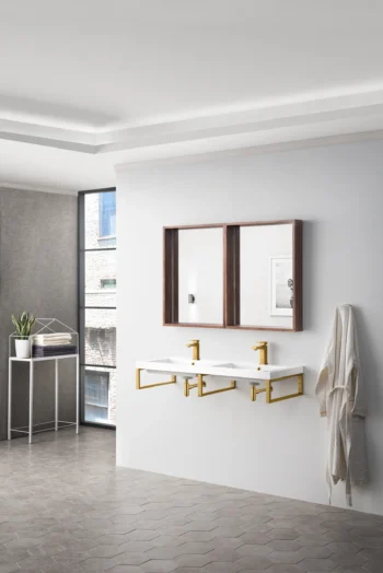 Three Boston 18" Wall Brackets, Radiant Gold w/ 47" White Glossy Composite Stone Top - Image 3