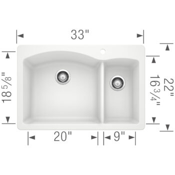 Blanco Diamond SILGRANIT 33" 70/30 Double Bowl Dual Mount Kitchen Sink - White - Image 3