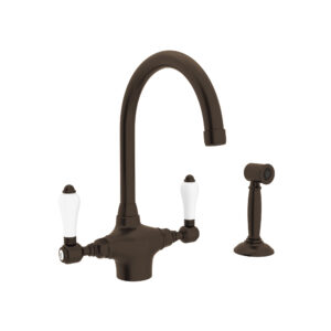 ROHL San Julio® Two Handle Kitchen Faucet With Side Spray In Tuscan Brass