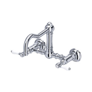ROHL Acqui® Wall Mount Bridge Kitchen Faucet With Column Spout In Polished Chrome