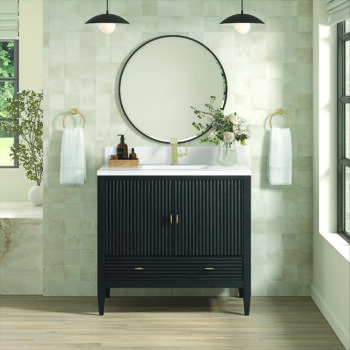Myrrin 36" Vanity, Carbon Oak w/ Single Hole 3 CM White Zeus Quartz Top & Backsplash - Image 3