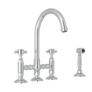 ROHL San Julio® Bridge Kitchen Faucet With Side Spray In Polished Chrome