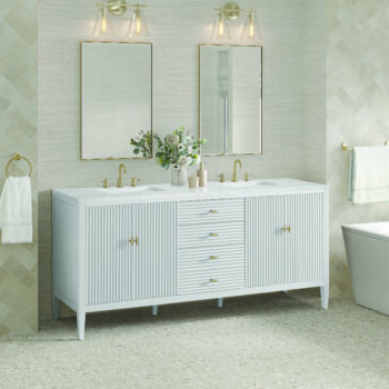 Myrrin 72" Double Vanity, Bright White w/ 3 CM Arctic Fall Solid Surface Top - Image 3
