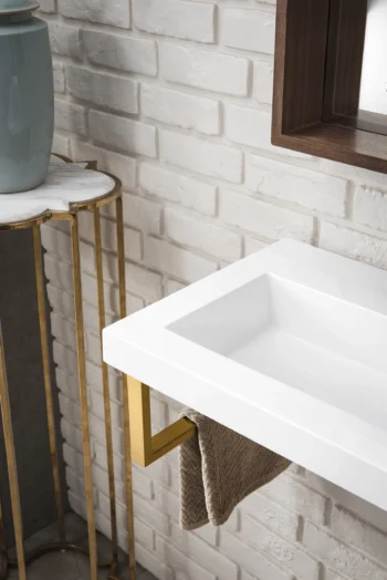 Two Boston 15.25" Wall Brackets, Radiant Gold w/ 39.5" White Glossy Composite Stone Top - Image 4
