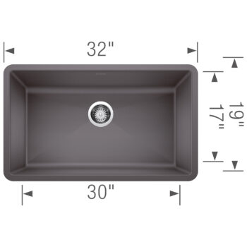 Blanco Precis SILGRANIT 32" Super Single Undermount Kitchen Sink - Cinder - Image 3