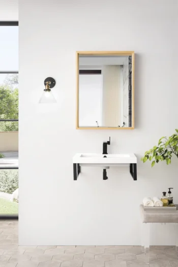 Two Boston 18" Wall Brackets, Matte Black w/ 23.6" White Glossy Composite Stone Top - Image 2