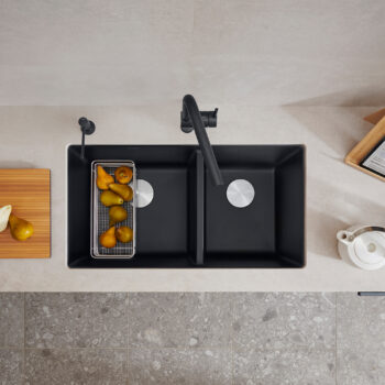 Blanco Precis SILGRANIT 33" 60/40 Double Bowl Undermount Kitchen Sink - Coal Black - Image 4