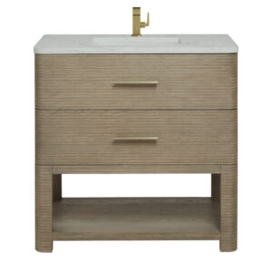 Lucian 36″ Single Vanity, Pebble Oak w/ 3 CM Victorian Silver Quartz Top