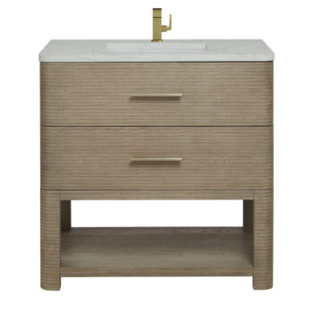 Lucian 36" Single Vanity, Pebble Oak w/ 3 CM Victorian Silver Quartz Top