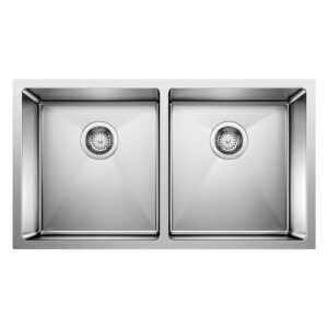 Blanco Quatrus R15 32″ 50/50 Double Bowl Undermount Stainless Steel Kitchen Sink