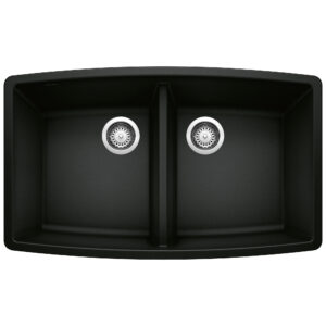 Blanco Performa SILGRANIT 33″ 50/50 Double Bowl Undermount Kitchen Sink – Coal Black