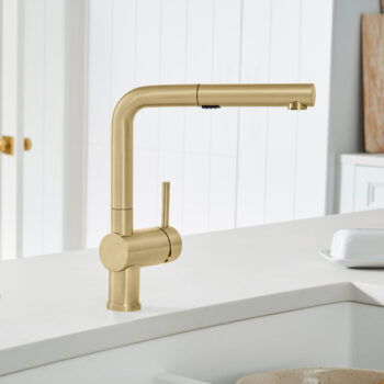 Blanco Linus Low Arc Pull-Out Dual-Spray Kitchen Faucet 1.5 GPM - Satin Gold - Image 4