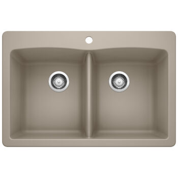 Blanco Diamond SILGRANIT 33" 50/50 Double Bowl Dual Mount Kitchen Sink - Truffle